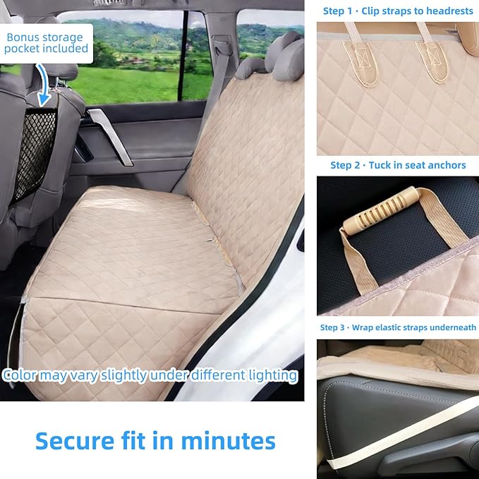 Dog Car Seat Cover for Back Seat Waterproof Backseat Protector, Nonslip Rear Seat Cover for Kids,Universal Size Fits Cars Trucks SUVs (Beige)
