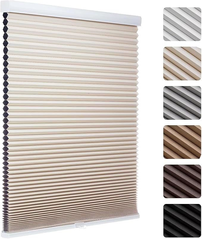 MYshade Cordless Blackout Cellular Shades, 1.5" Honeycomb Window Blinds for Bedroom & Nursery, Thermal Insulated, Noise Reducing, Privacy Shades, Inside or Outside Mount (23" W x 64" H, Beige)