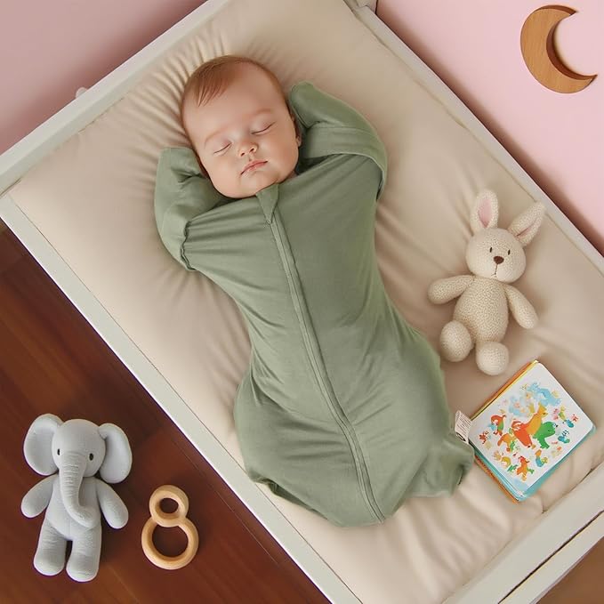 MEXXI Swaddle Baby Sleep Sack With Arms Up, 2 Pack Baby Transitional Swaddle with Double Zipper, 0.5 TOG, 13-19 lbs, M