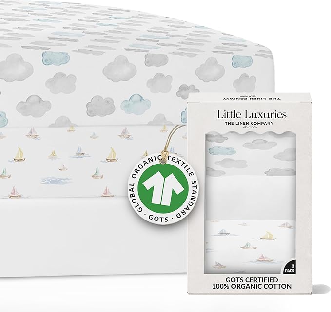 100% Organic Cotton Crib Sheets (3-Pack) - GOTS Certified - Breathable Organic Crib Sheets - Double-Elastic for Secure Fit, Extra Protection for Your Baby - Gender-Neutral Sheet (28"x55")/ 140 x 70cm