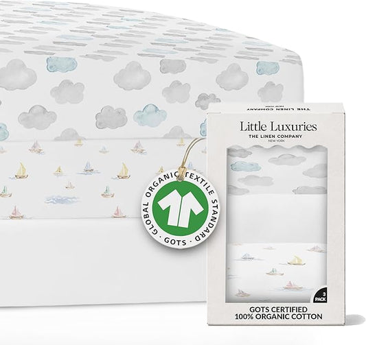 100% Organic Cotton Crib Sheets (3-Pack) - GOTS Certified - Breathable Organic Crib Sheets - Double-Elastic for Secure Fit, Extra Protection for Your Baby - Gender-Neutral Sheet (28"x55")/ 140 x 70cm