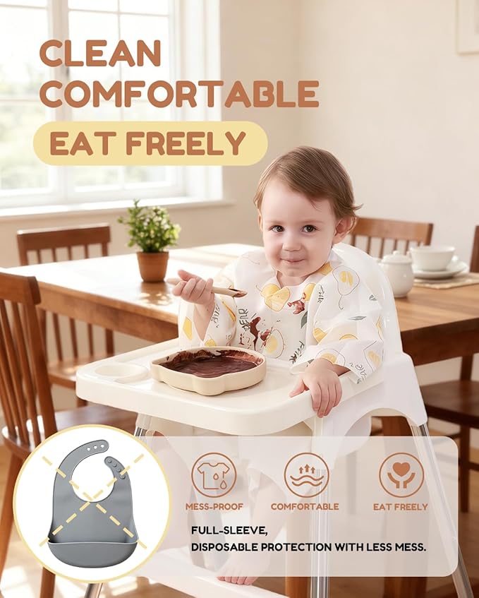 SauGonb Disposable Baby Bibs for Baby Boys and Girls - Long Sleeve Bib Individually Wrapped Waterproof Baby Bibs 16/36 pcs