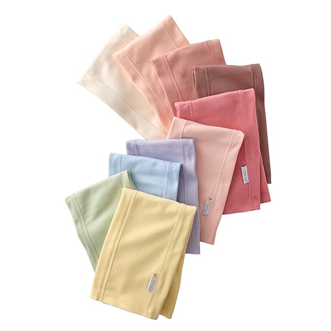 Butterblu Bailey 10-Pack Burp Cloths 100% Organic Cotton Knit for Newborn & Baby Boys & Girls, Sunset Haze Rainbow, One Size