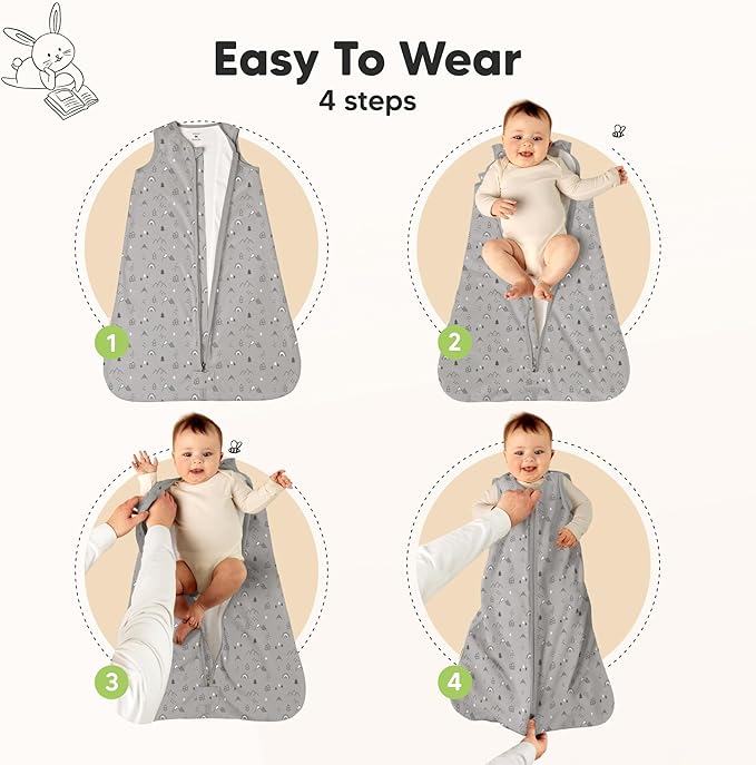 2-Pack Baby Sleep Sacks, Zipper Wearable Blanket - 0.5TOG Organic Cotton, Lightweight, Soft Cozy Infant Sleeping Sack 3-6 months, Easy to Wear Small Newborn Transition Swaddles Sleepsacks (Woodland)