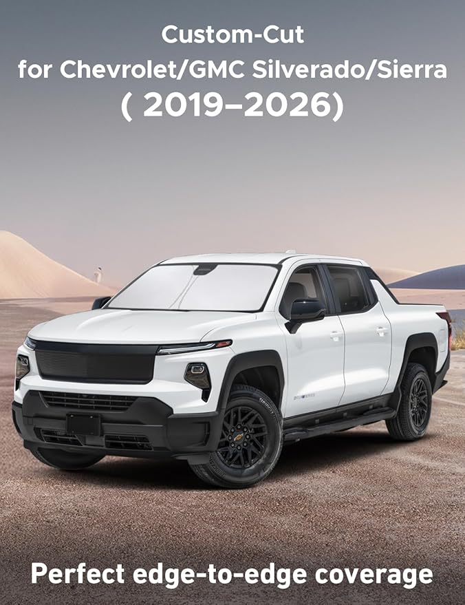 Econour Windshield Sunshade for Chevrolet/GMC Silverado/Sierra 2019-2024 2025 2026, Sun Visor for Front Windshield & Window Sun Shade Cover, UV Heat Blocker & Protector, Car Accessories