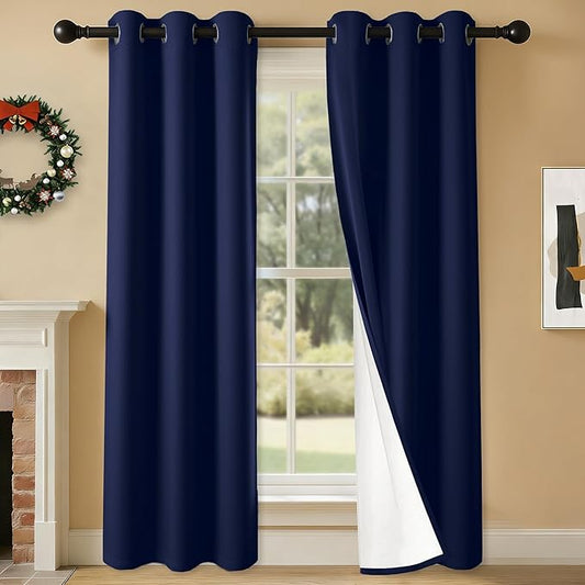 100% Blackout Curtains 72 Inch Length for Bedroom Living Room, Grommet Thermal Insulated Room Darkening Drapes, Light Blocking Window Treatment Decor, 2 Panels, 37x72, Navy Blue