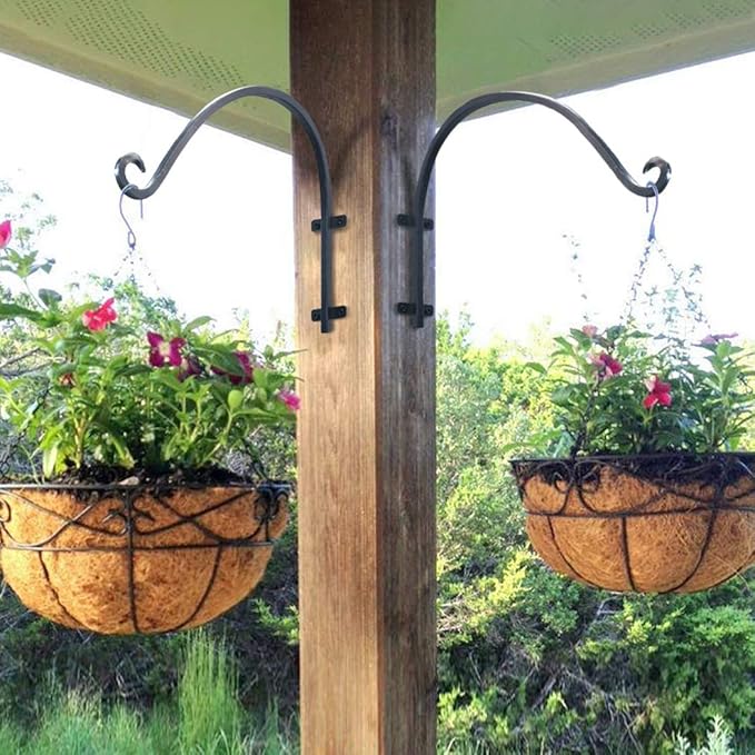 Heavy Duty Hanging Plant Bracket - 50lbs Weight Capacity Black Metal Plant Hangers Wall Hooks, 16Inch Outdoor/Indoor Wall Hooks for Large Bird Feeder, Lanterns, Wind Chimes, Flower Baskets