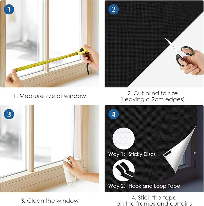 Blackout Window Cover, Portable Window Blinds,Travel DIY Window Blackout Curtains for Bedroom,Baby Nursery,Dorm Room and Media Room (Black 39"x57")