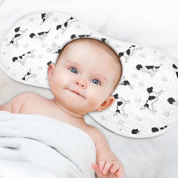 Qinllo 2 Pack Muslin Burp Cloths Stabyhoun Dogs White Cotton Baby Burp Cloths Soft Burping Cloth Absorbent Spit Up Rags for Newborn Baby Boys Girls 22x11 Inch