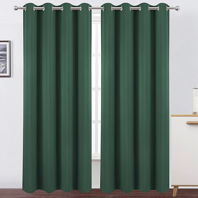 LEMOMO 100% Blackout Dark Green Curtains with Black Lining/52 x 84 Inch/Set of 2 Panels Thermal Insulated Room Darkening Curtains for Bedroom