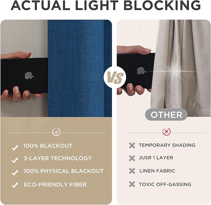 Joydeco Linen Blackout Curtains for Bedroom - 100% Light Blocking 1 Panels, Navy Blue Drapes 100" W x 90" L, Thermal Insulated Room Darkening Curtains for Living Room, Rod Pocket & Back Tabs