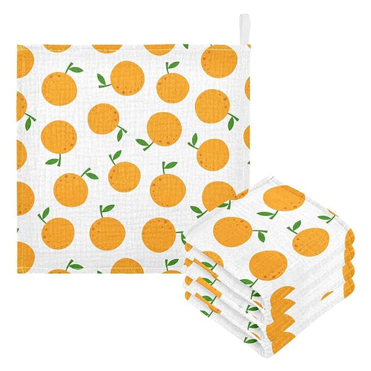 vvfelixl Baby Washcloths Cotton Cartoon Oranges Baby Muslin Washcloths Soft Baby Face Towel for Newborn Infants Baby Wipes, 11.8 X 11.8 Inch, 3 Pack White