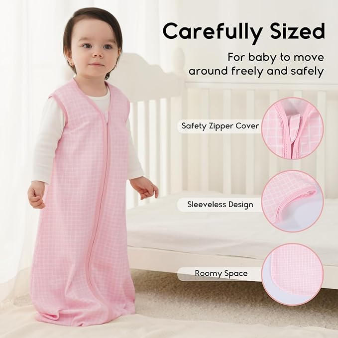 Yoofoss Baby Sleep Sack 0-6 Months 0.5 Tog Wearable Blanket for Baby, 3 Pack 100% Organic Cotton Infant Toddler Sleeping Sack 2-Way Zipper Lightweight Sleep Sack