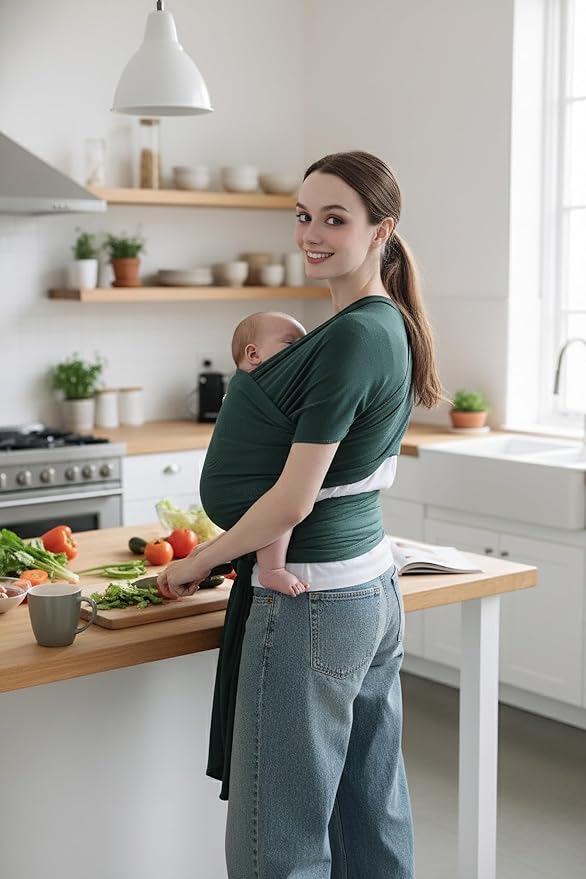 Baby Wrap Carrier for Newborns to Toddlers (8-35 lb), Modal Soft-Stretch Sling, Breathable All-Season, Quick Tie with Center Marker, Machine Washable Green