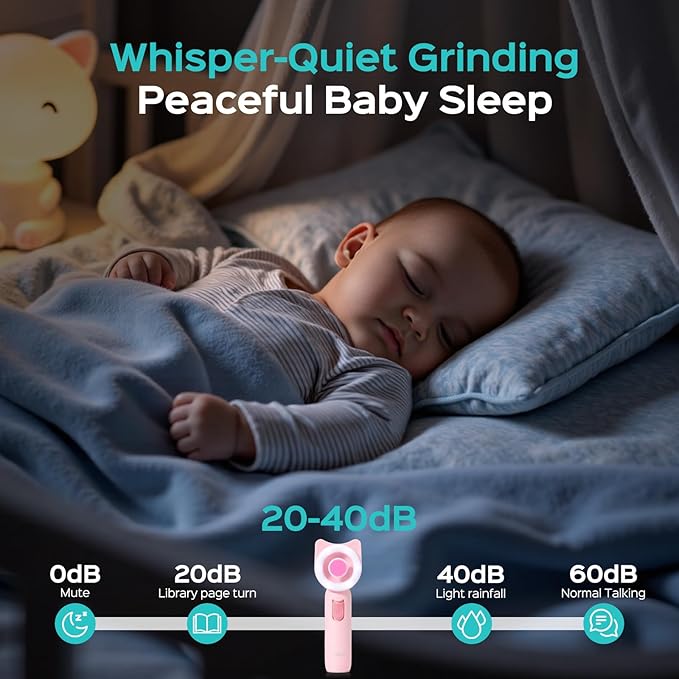 COSLUS Baby Nail File, Baby Nail Trimmer Electric, Baby Nail Clipper - Gentle, Quiet with 360° Light, Safe for Sleep Time Grinding, 16-in-1 Kit for Newborn, Infant & Toddler (C50, Strawberry Pink)