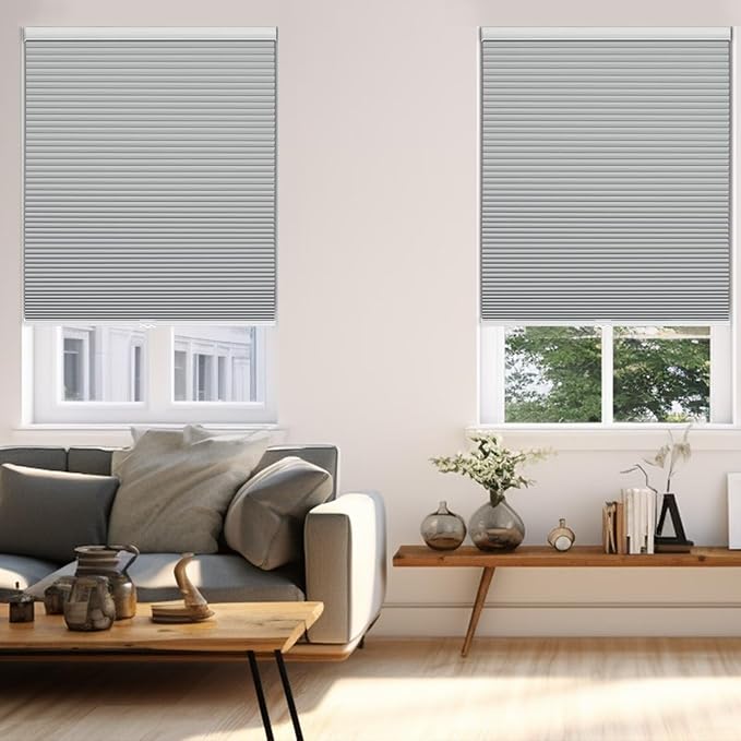 Changshade Blackout Blinds, Cordless Cellular Shades, Honeycomb Blackout Shades, Room Darkening Blinds, Pull Down Window Shades, Easy to Install Honeycomb Window Blinds, 29" W x 72" H, Grey