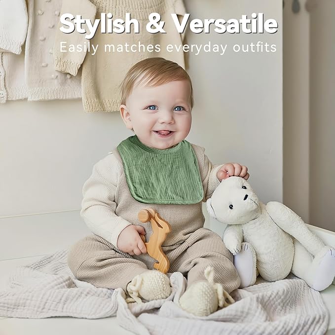 Wrrernsin Muslin Baby Bibs for Unisex Boys Girls, Cotton Drool Bibs, Adjustable Newborn Bibs for Drooling and Teething