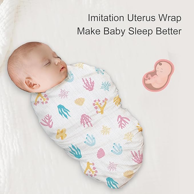 2-Pack Seashell Print Baby Swaddle Blankets, Soft & Breathable Muslin Swaddle for Newborns, 47 x 47 Inches, Unisex