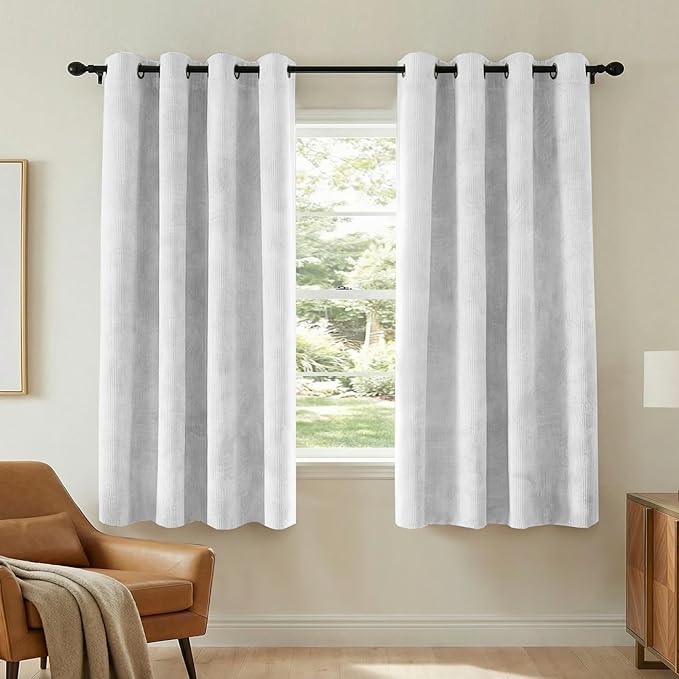 H.VERSAILTEX Velvet 100% Blackout Curtains for Living Room Full Light Blocking Curtains Thermal Insulated Room Window Drapes Soft Luxury Curtains Grommet Top 2 Panels (55" W x 63" L, White)