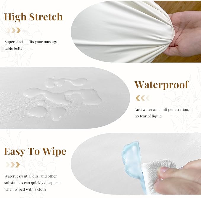 XIAROGEE Leather Massage Table Cover Wipeable Covers for Massage Table Waterproof Vinyl Replacement Bed Cover Protector for Lash/Spa (Cream White, 1)