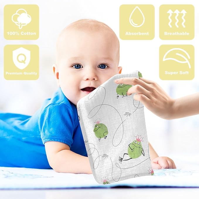 vvfelixl Baby Cotton Washcloths Frogs Mosquitoes Infants Bath Towel for Unisex Prince Face Towels for Newborn, Natural Baby Wipes Delicate Skin, 11.8 X 11.8 inch, one sizex5