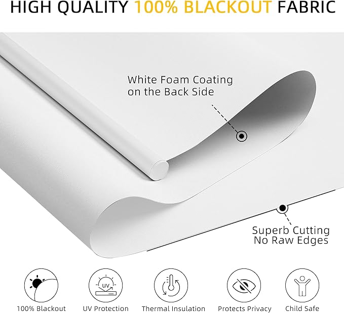 ChrisDowa Cordless Blackout Roller Shades for Windows, Thermal Insulated UV Protection Pull Down Shades, Total Blackout Window Blinds for Home, Office, Bedroom, Door (61" W x 72" H, White)