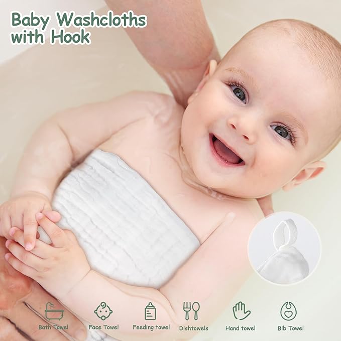 Looxii Muslin Baby Washcloths 6 Pack, 100% Cotton Baby Wash Cloths for Baby Face Body, 12x12 inches Large Soft Absorbent Face Towels for Newborns Gradient Green