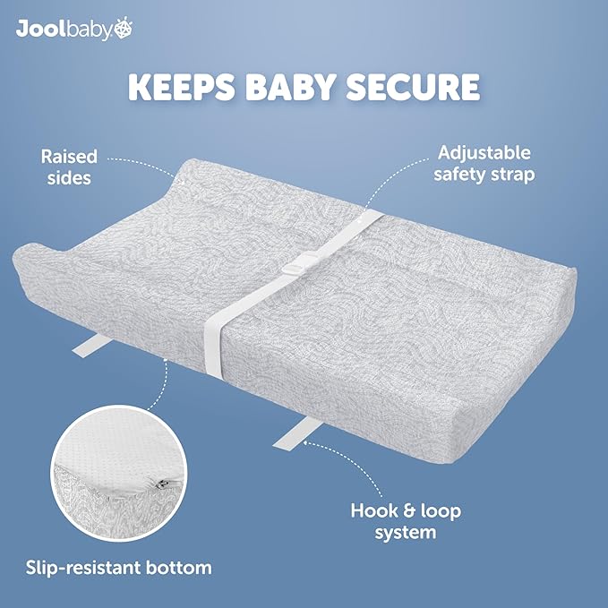 Jool Baby Serenity Soft Changing Pad + Washable Cover, Non-Slip - Fits Standard Changing Tables & Dressers (Wave Pattern, Gray)