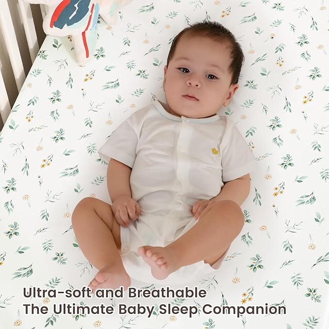 david's kids 3 Pack Bassinet Sheets, Ultra Soft Breathable Comfortable Baby Sheet Set for Boys Girls Neutral, Univeral Fit for Most Cradle and Bassinet Mattress, Leaf & Floral