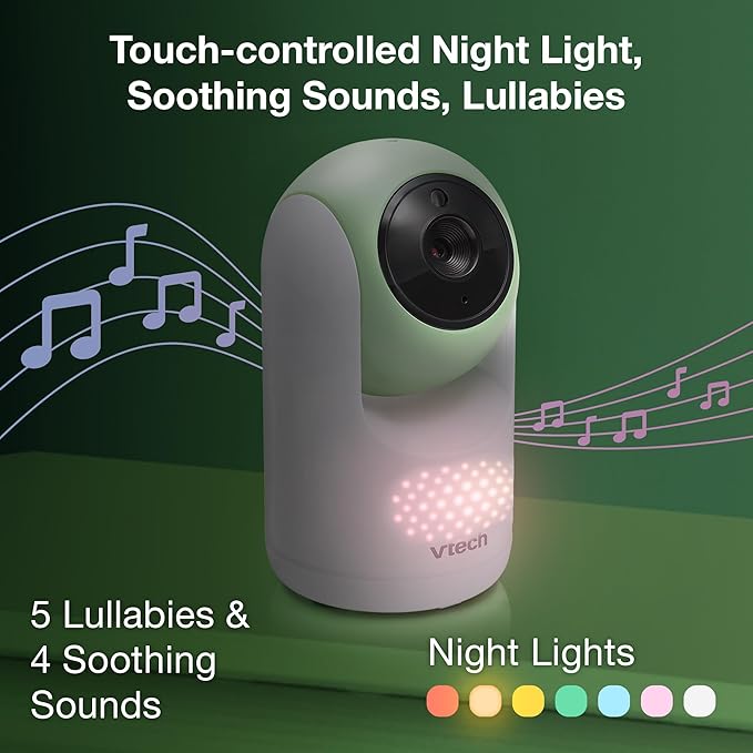 VTech Video Baby Monitor with 7" Color LCD Screen, Rechargeable Battery, Baby Monitor with Camera and Audio, Pan-Tilt-Zoom, No WiFi, Touch Multi-Color Night Light, 2-Way Talk, Advanced Max Green