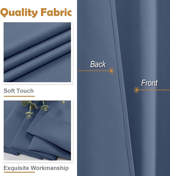 Aiyufeng Denim Blue Blackout Curtains for Bedroom 96 Inches Long 2 Panels, Thermal Insulated, Energy Saving Living Room Window Treatment Curtains Blackout Drapes, W40 x L96 Inch, Denim Blue