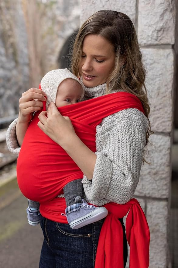 Cuddlebug Baby Wrap - Hands-Free Baby Carrier Wrap - Soft & Stretchy Baby Wraps Carrier - Carrier Newborn to Toddler 7-35 lbs - One-Size-Fits-All Holder - Hip-Healthy (Red)