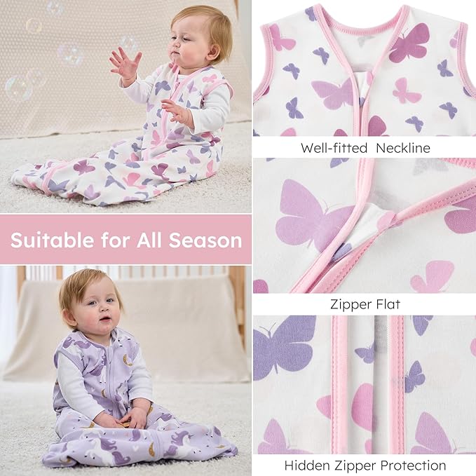 Yoofoss Baby Sleep Sack 0-6 Months Wearable Blanket for Babies 100% Organic Cotton 2-Way Zipper TOG 0.5 Toddler Sleeping Sack 3 Pack, Comfy Lightweight Sleep Sacks
