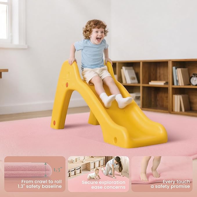 Papamama 1.3" Thick Baby Play Mats for Floor, 50x50 Playpen Mat, Ultra Soft Plush Nursery Rug for Baby Girl, Crawling Rug with Non-Slip Backing Safe for Toddlers/Infants, Yoga & Tatami Use(Pink)