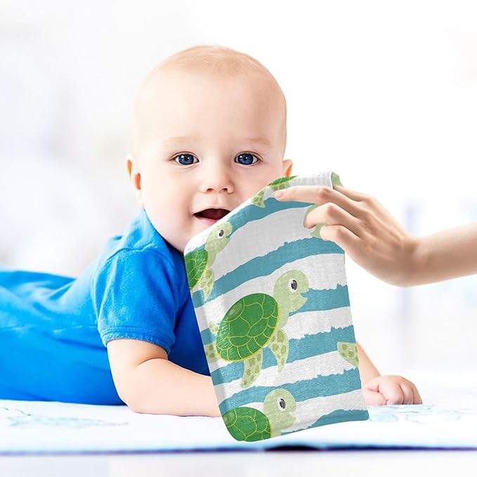 vvfelixl Baby Muslin Washcloths Cute Characters Green Turtles Baby Burp Cloths Cotton Baby Face Towel for Newborn Infants Boys Girls Soft and Absorbent 11.8 X 11.8 in, 3 Pack
