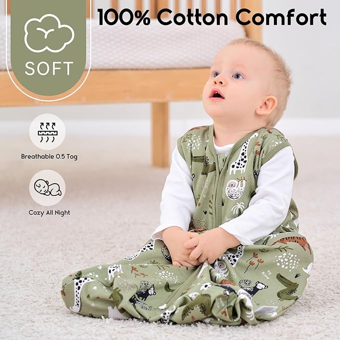 Yoofoss Baby Sleep Sack 6-12 Months 0.5 Tog Wearable Blanket for Baby, 3 Pack 100% Organic Cotton Infant Toddler Sleeping Sack 2-Way Zipper Lightweight Sleep Sack