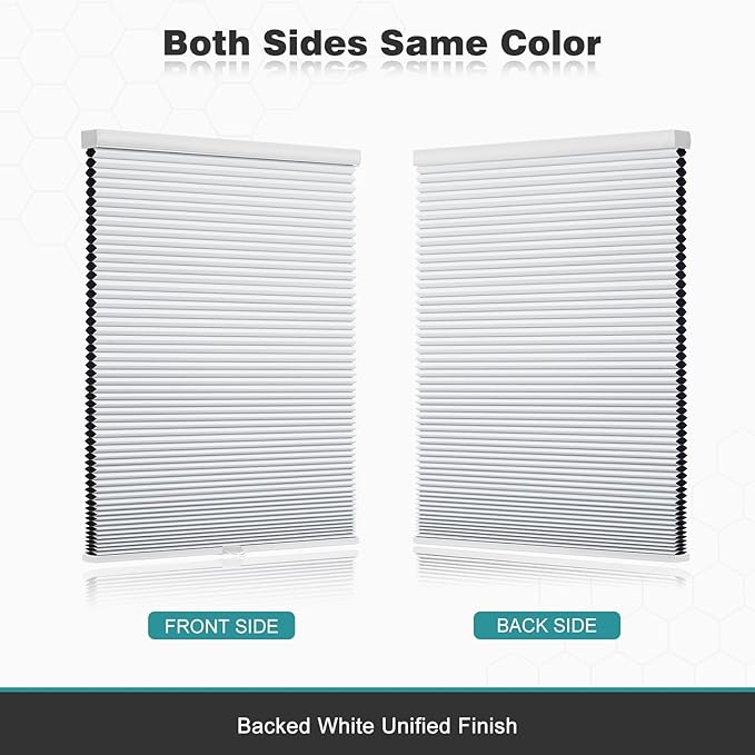 Changshade Cordless Cellular Shades, Light Filtering Honeycomb Shades for Windows, Pull Down Pleated Blinds, Easy to Install for Indoor Windows and French Doors,34.5" W x 64" H, White