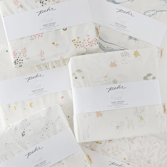 Pehr Crib Sheet, Life Aquatic | Breathable Brushed Organic Cotton for Soft Sleep | Fits Standard Crib Mattresses up to 52”L x 28”W x 8”H