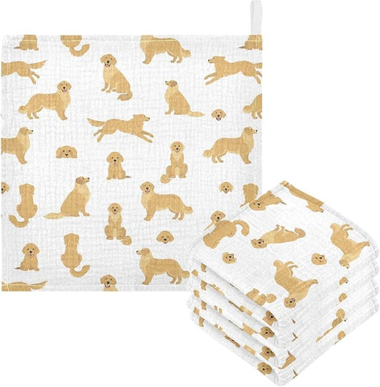 vvfelixl Baby Cotton Washcloths Golden Retriever Dogs Infants Bath Towel for Unisex Goldies Puppy Face Towels for Newborn, Natural Baby Wipes Delicate Skin, 11.8 X 11.8 inch, one sizex3