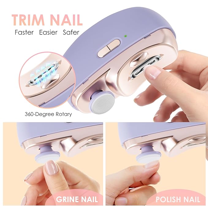 Electric Nail Clippers Upgraded 3 in 1 Automatic - with Polishing, Dust Storage & LED Light, Nail File Toenail Trimmer, Safe for Seniors, Adults, Kids & Baby, Gifts for Women Men Mom Baby Adult Senior