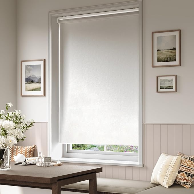 Cordless Roller Shades Blackout Blinds for Windows Room Darkening Rolled Up Shades with Spring System, UV Protection Window Shades Door Blinds for Home and Office (White, 36" W x 72" H)