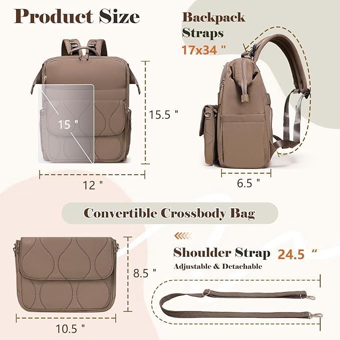 miss fong Diaper Bag Backpack - Baby Diaper Bag Travel Diaper Backpack with Diaper Changing Pad Large Capacity Baby Backpack with 12 Pockets for Mom & Dad -Brown