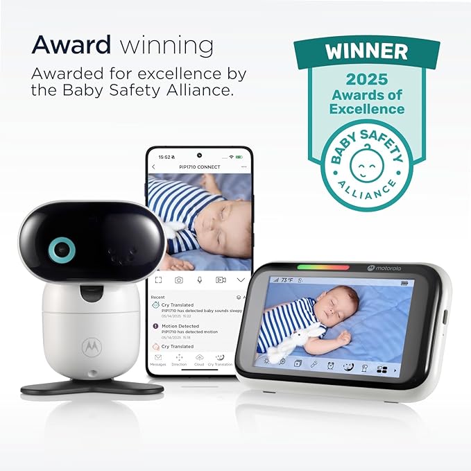 Motorola Nursery PIP1710 Connect – Wi-Fi Baby Monitor with Motorized HD Camera and 5" Touch Screen | Cry Detection and Translation, Motorola Baby App, Night Vision