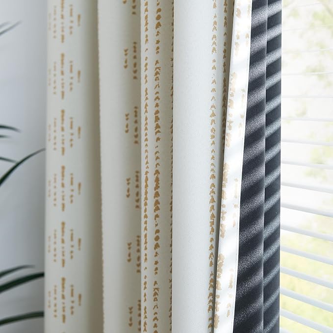 jinchan 95% Blackout Boho Curtain 84 Inches Long for Bedroom 1 Panel Extra Wide Printed Curtain Beige Geometric Grommet Top Thermal Insulated Window Drape Beige