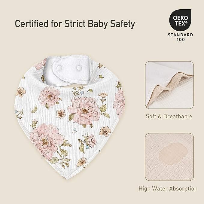 CIVARUA KIDS Muslin Baby Bibs 8 Pack, Baby Bandana Drool Bib for Drooling and Teething, Cotton Soft Absorbent for Girls Boys