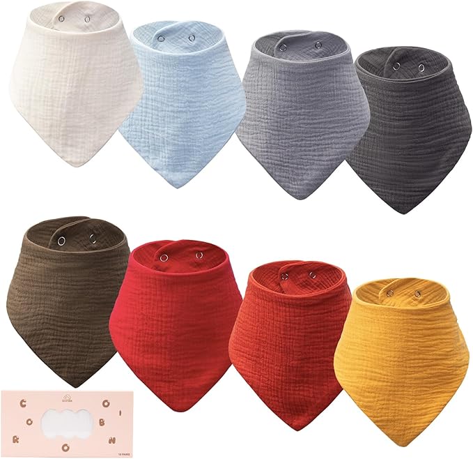 COOROBIN 8 pack-Muslin Baby Bibs, 100% Cotton Baby Bandana Drool Bibs, Ultra Soft & Absorbent for Newborns & Infants