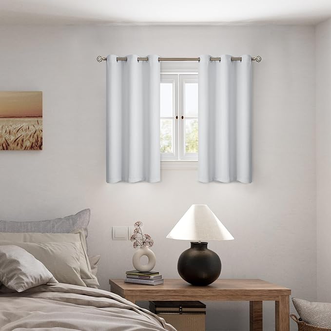 BGment Greyish White Short Blackout Curtains for Bedroom, Thermal Insulated Energy Efficiency Noise Reducing Grommet Curtains 54 Inch Length with Liner for Small Window 2 Panels Each 42 Inch Wide