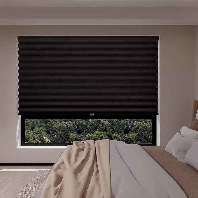 MYshade Cordless Blackout Window Blinds & Shades Pull Down Room Darkening Window Shades Light Blocking Honeycomb Cellular Shade for Indoor Windows Easy to Install 28 inch Wide, H50 Black Blinds