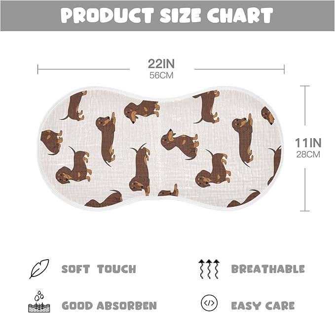 Qinllo 2 Pack Muslin Burp Cloths Dachshund Dogs Cute Cotton Baby Burp Cloths Absorbent Burping Cloth Soft Spit Up Rags for Newborn Must Haves 22x11 Inch