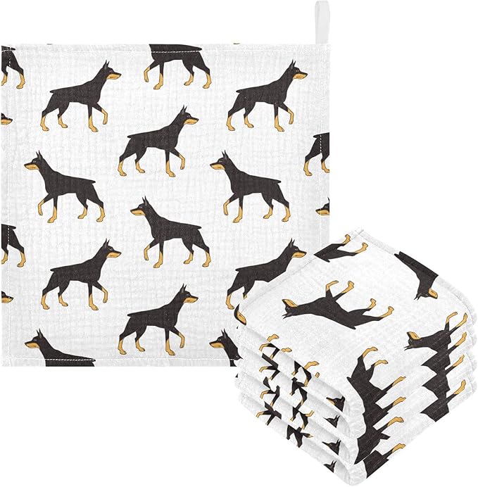 vvfelixl Colored Doberman Dog Baby Burp Cloths Baby Muslin Washcloths for Boys Girls Cotton Baby Face Towel for Newborn Infants Soft and Absorbent 11.8 X 11.8 in, 5 Pack